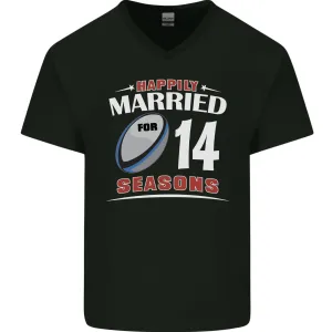 14 Year Wedding Anniversary 14th Rugby Mens V-Neck Cotton T-Shirt