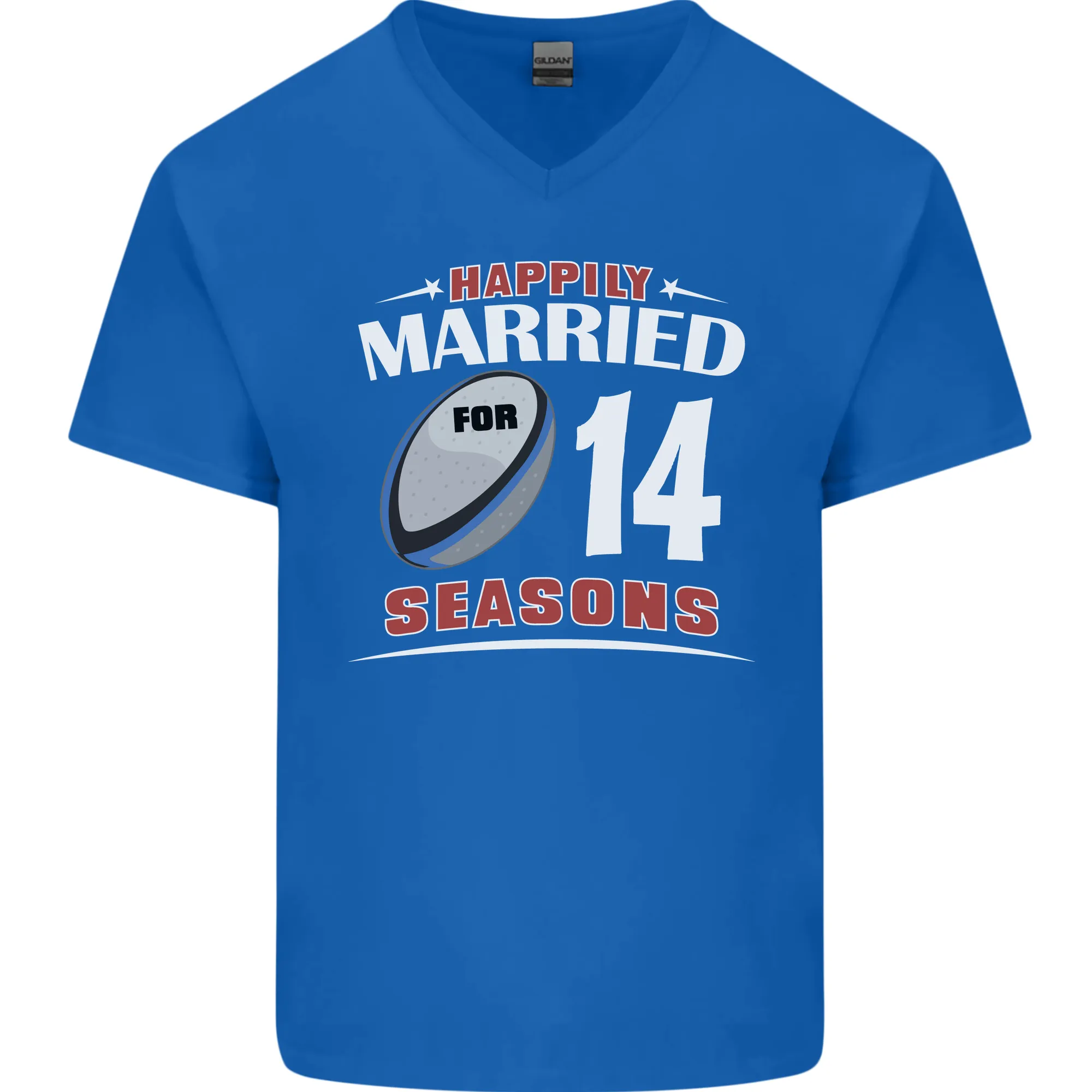 14 Year Wedding Anniversary 14th Rugby Mens V-Neck Cotton T-Shirt