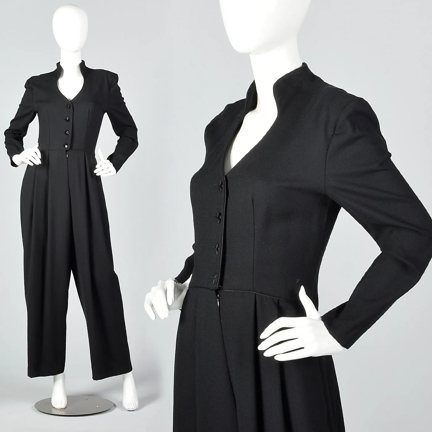 1980s Black Wide Leg Jumpsuit