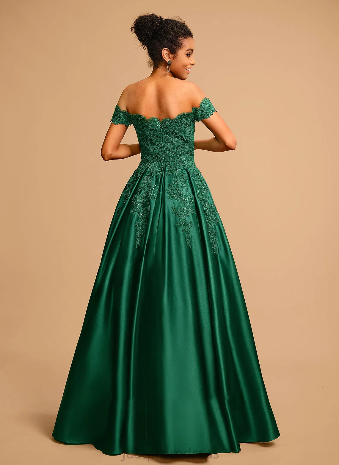Angie Prom Dresses Sequins With Floor-Length Ball-Gown/Princess Satin Off-the-Shoulder
