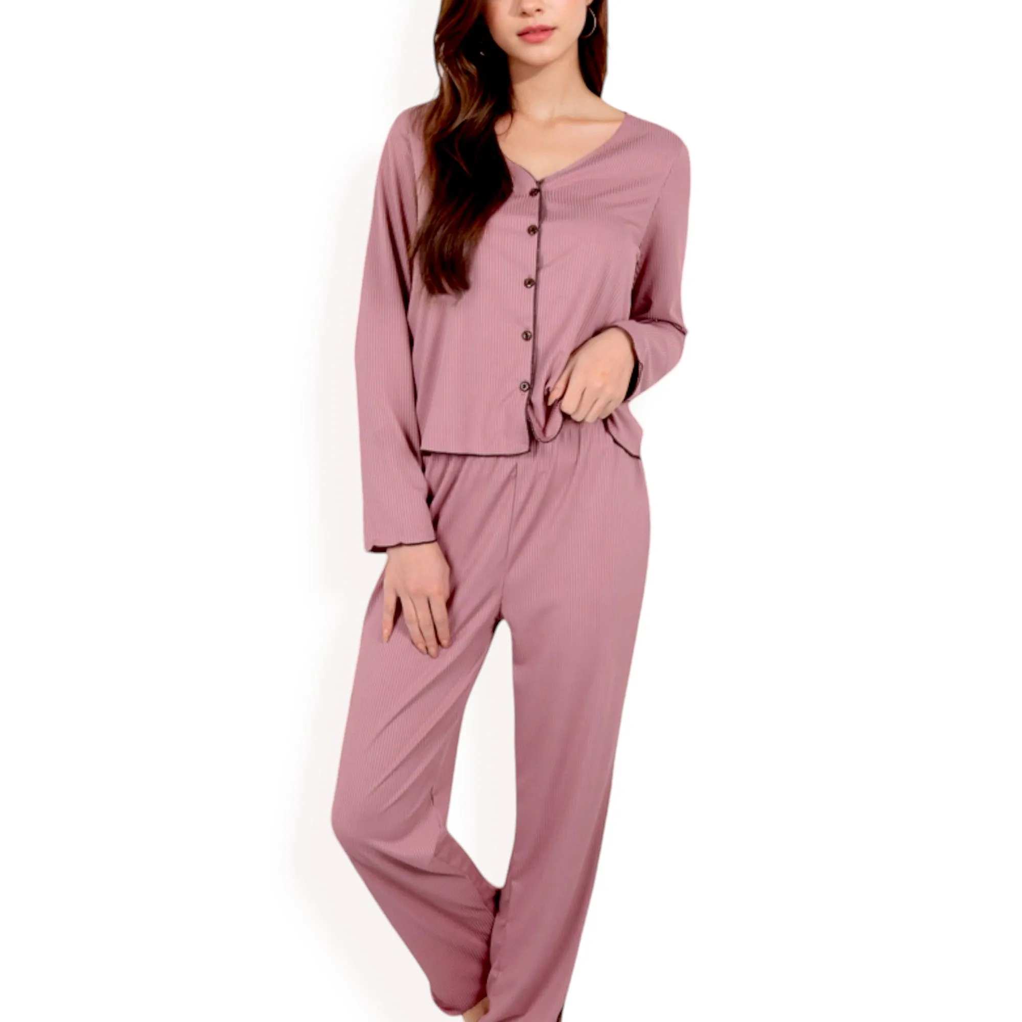 Anna-Kaci Women's Satin 2-Piece Pajama Set with Button-Up Long Sleeve Top and Relaxed Fit Pants