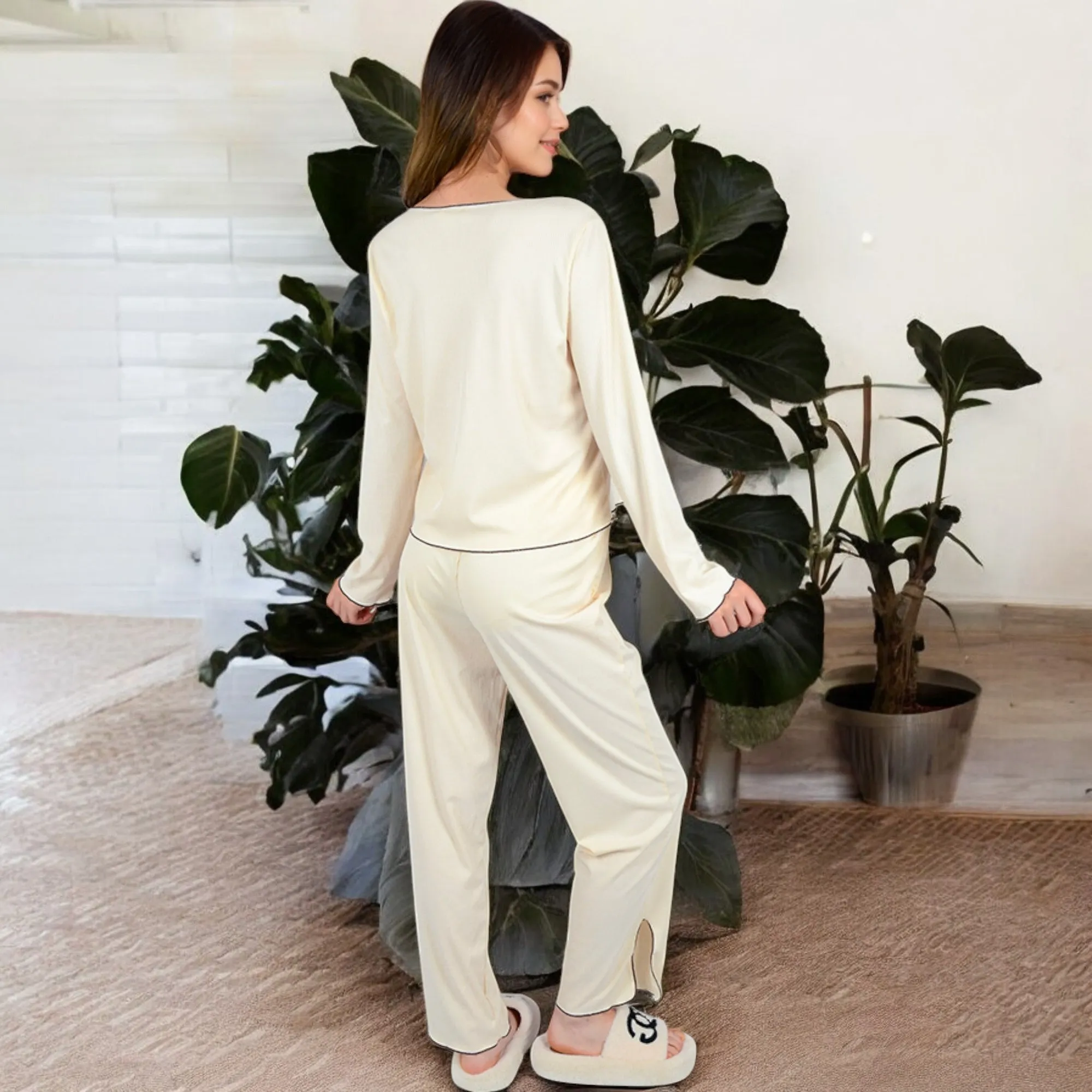 Anna-Kaci Women's Satin 2-Piece Pajama Set with Button-Up Long Sleeve Top and Relaxed Fit Pants