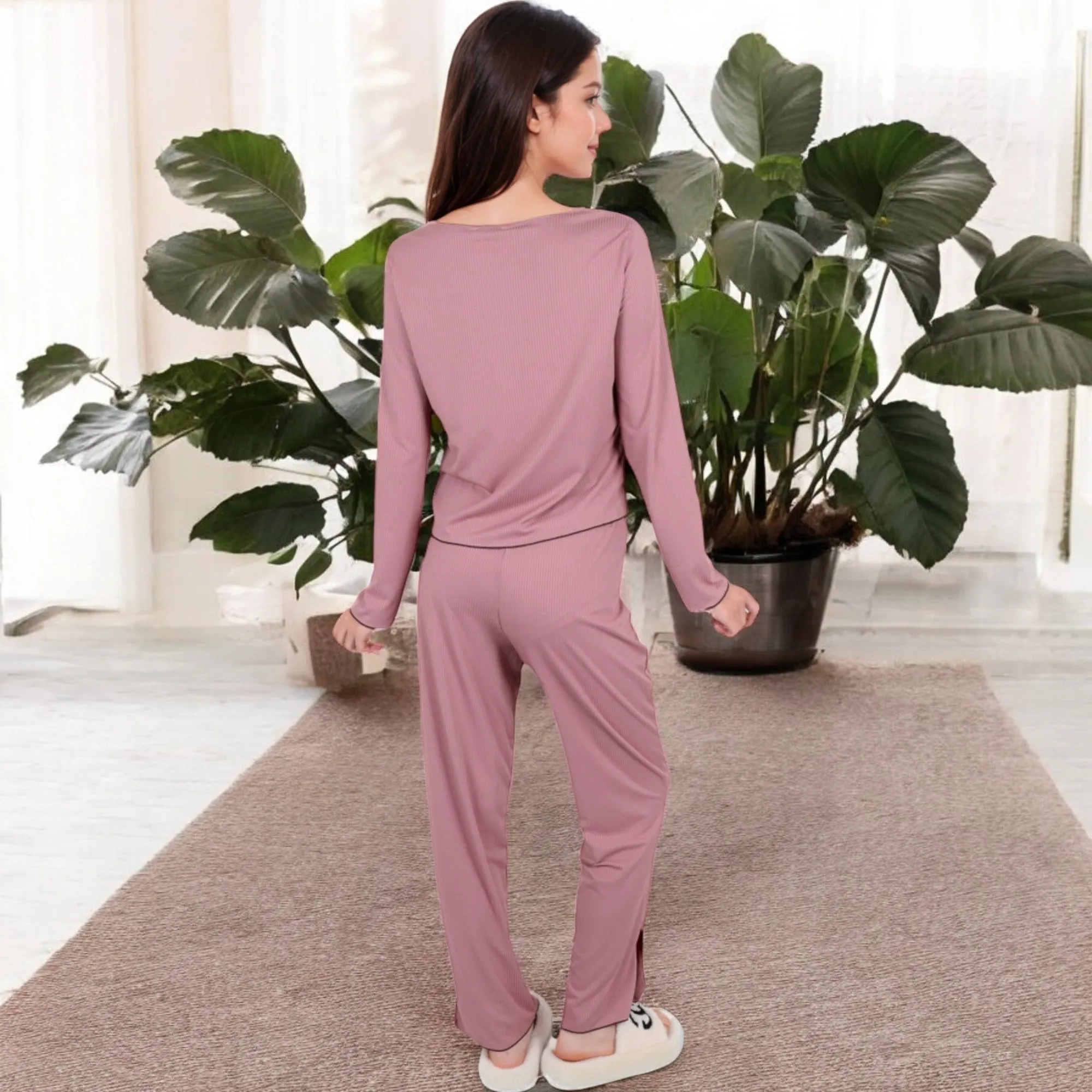Anna-Kaci Women's Satin 2-Piece Pajama Set with Button-Up Long Sleeve Top and Relaxed Fit Pants