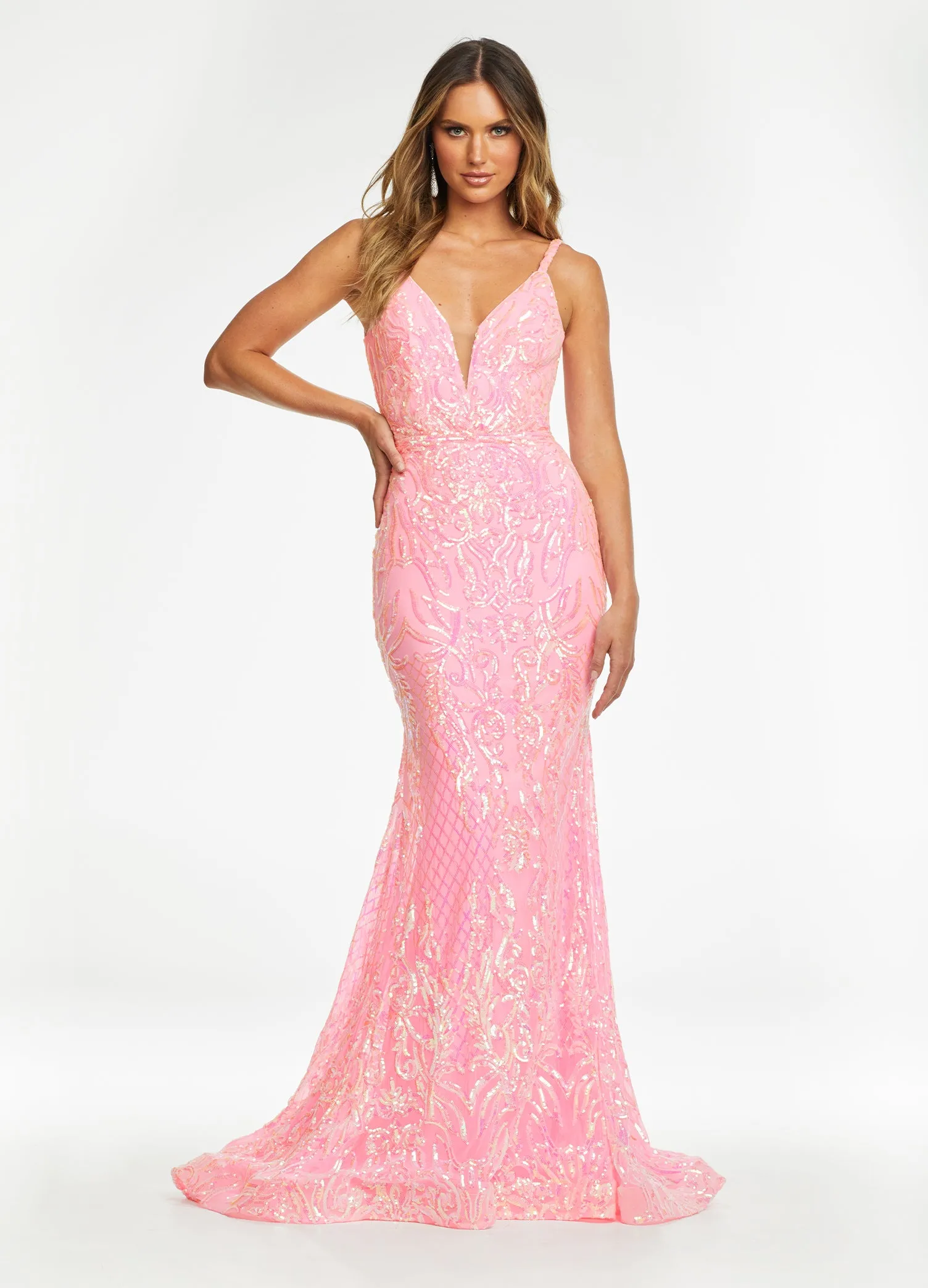 Ashley Lauren 11113 Size 18 Burgundy Prom Dress Long Fitted Sequin Formal Prom Pageant Gown V Neck