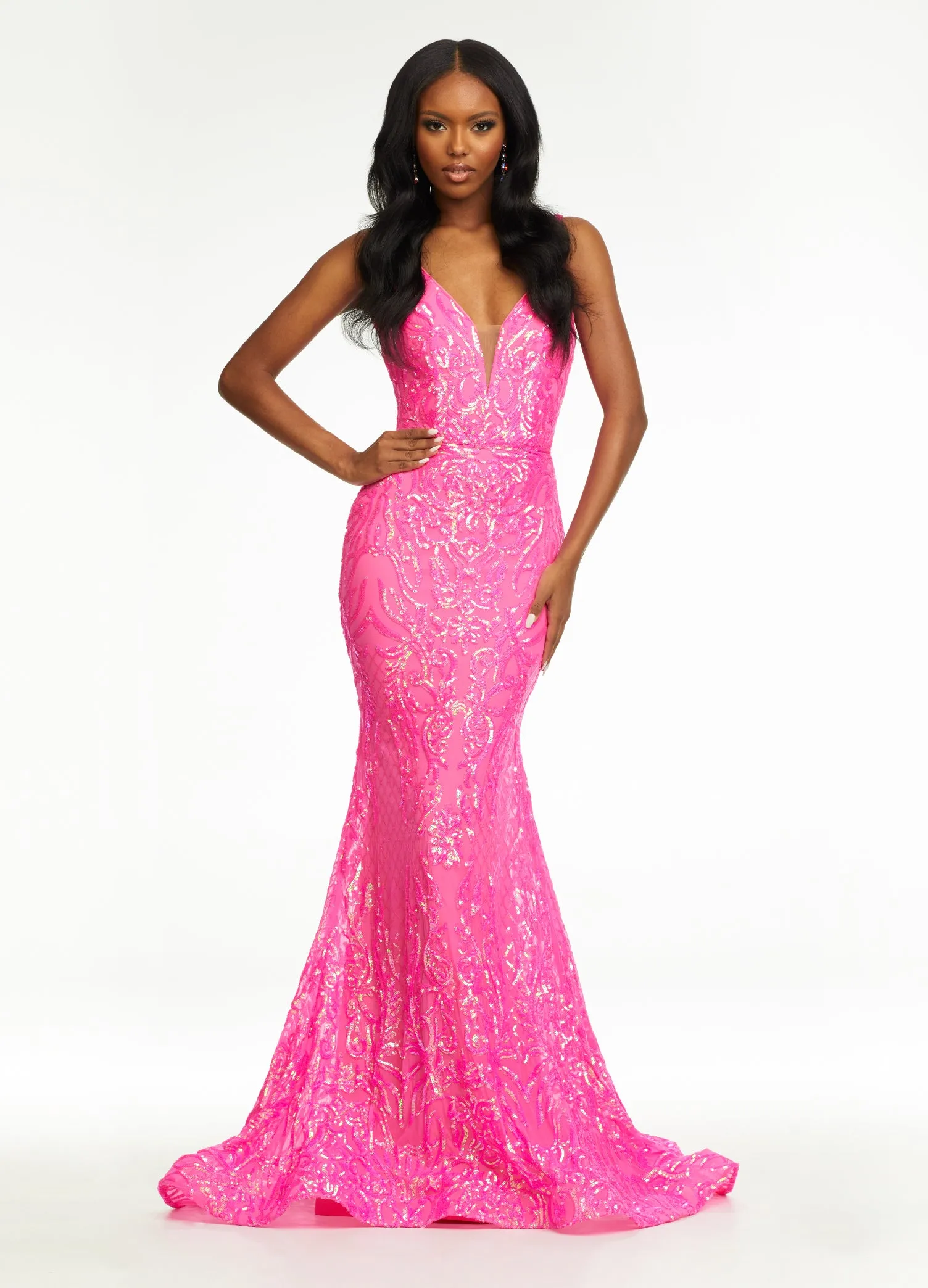 Ashley Lauren 11113 Size 18 Burgundy Prom Dress Long Fitted Sequin Formal Prom Pageant Gown V Neck