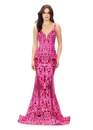 Ashley Lauren 11113 Size 18 Burgundy Prom Dress Long Fitted Sequin Formal Prom Pageant Gown V Neck