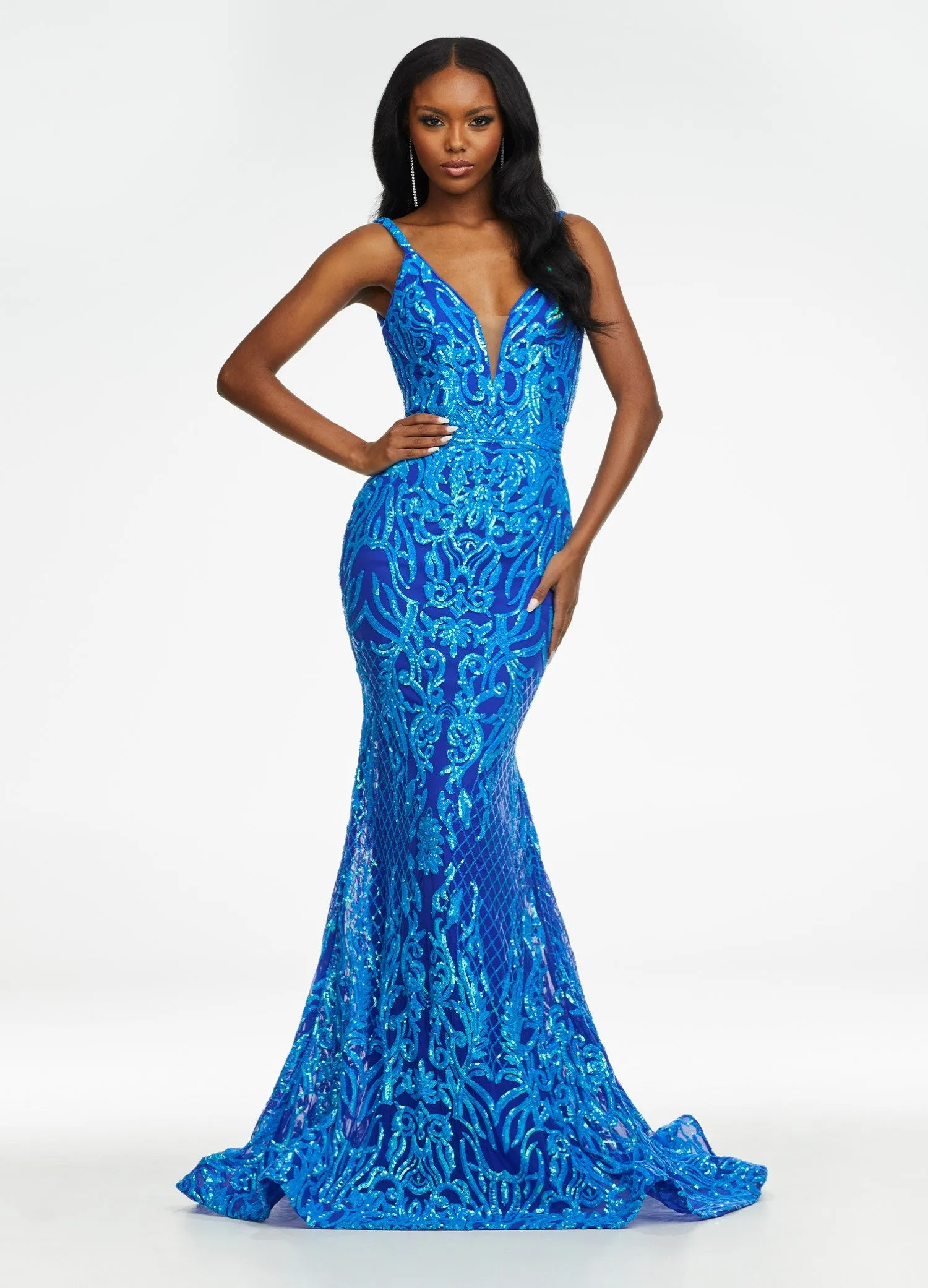Ashley Lauren 11113 Size 18 Burgundy Prom Dress Long Fitted Sequin Formal Prom Pageant Gown V Neck