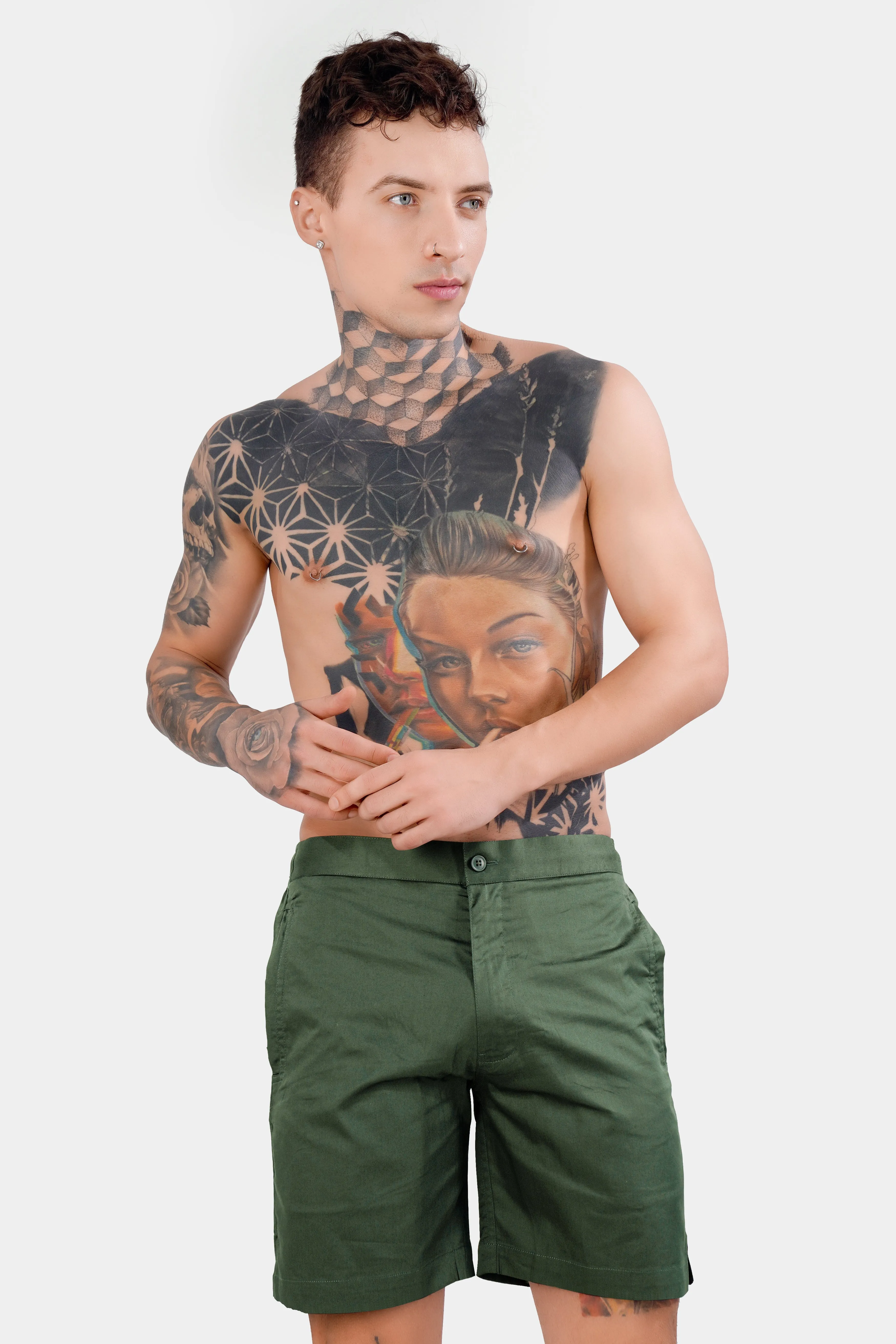 Asparagus Green Subtle Sheen Super Soft Premium Cotton Shorts