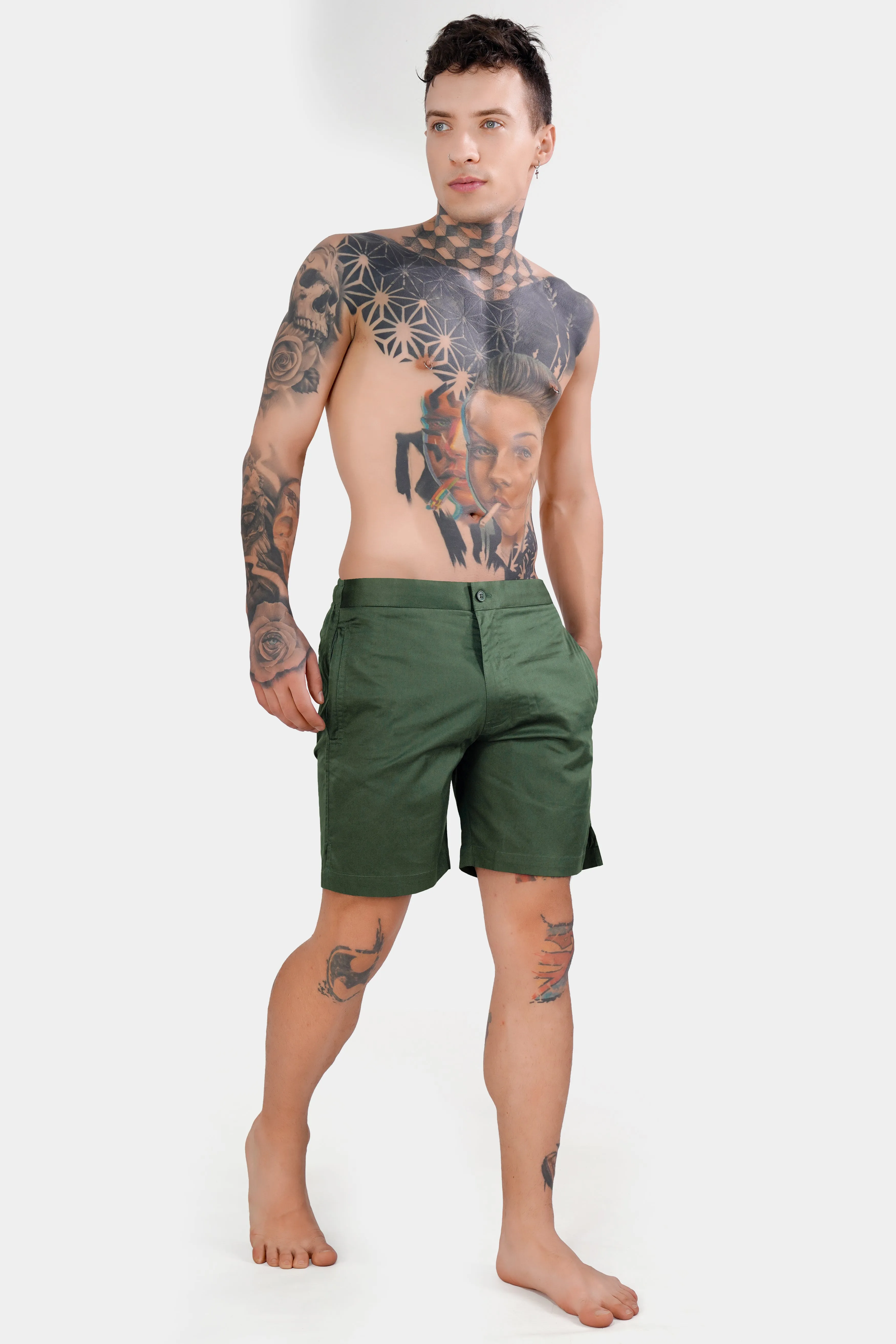 Asparagus Green Subtle Sheen Super Soft Premium Cotton Shorts