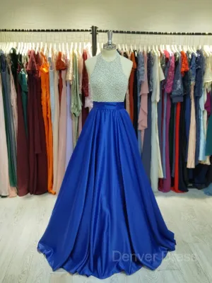 Ball Gown Jewel Floor-Length Satin Evening Dresses With Rhinestone