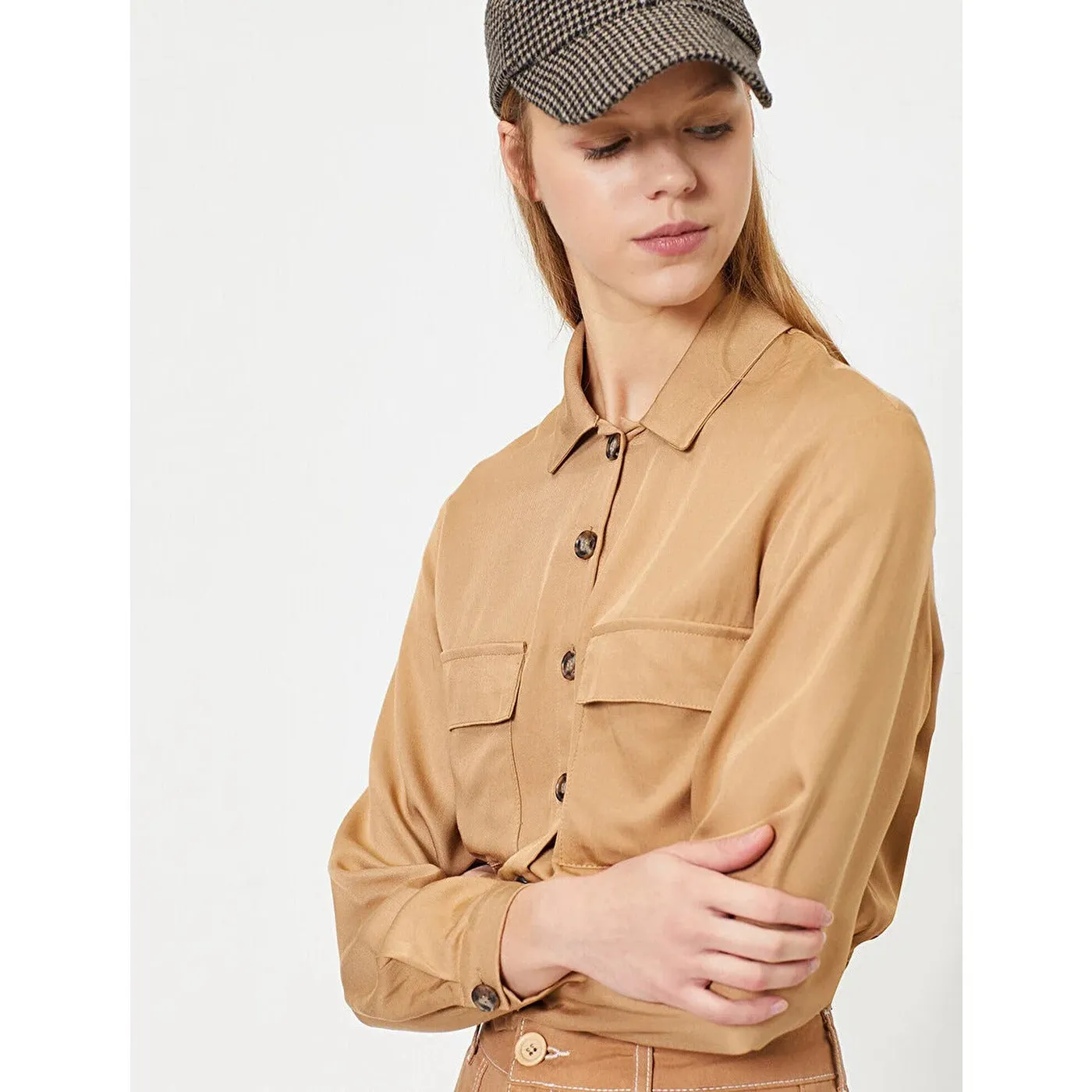 Beige Button Detailed Blouse