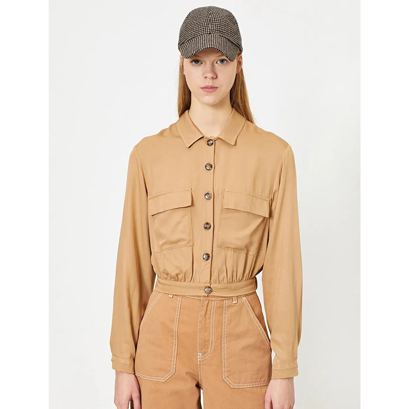 Beige Button Detailed Blouse