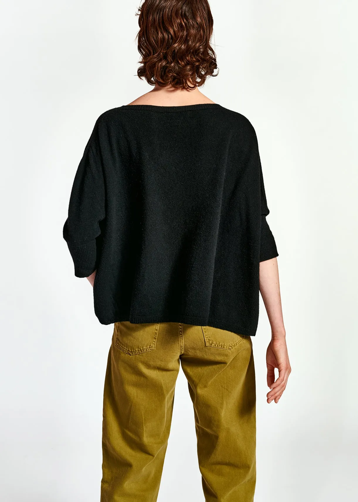 Black oversized cashmere blend knitted top