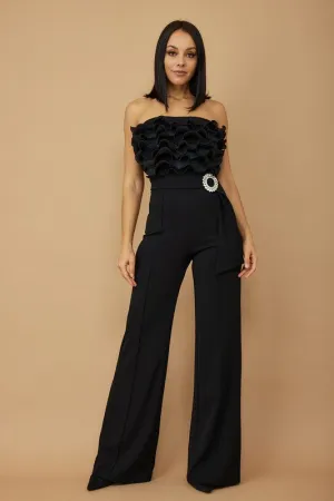 Black Ruffle Off Shoulder Jumpsuit