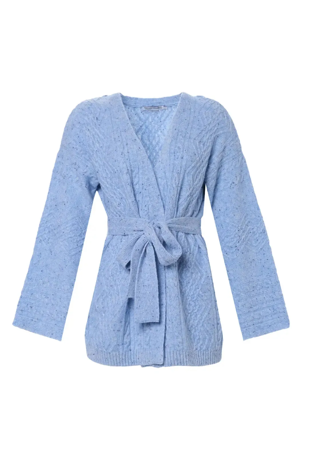 Blue Aurora Australian Wool Cashmere Braided Belted Long Sleeve Women's Cardigan