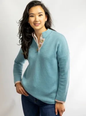 Cashmere and Merino High Collar Jumper | Duck Egg Blue
