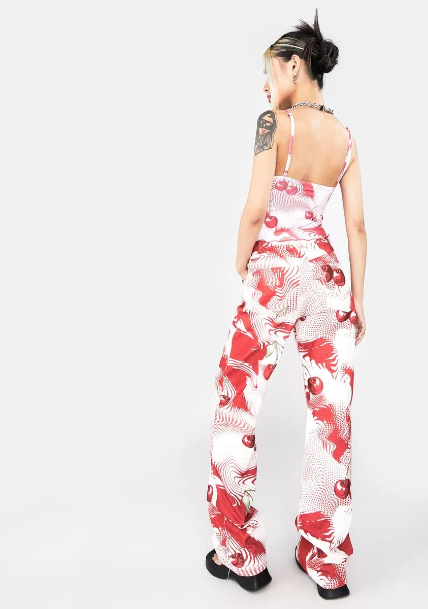 Cherry Swirl Print Slouchy Boyfriend Jeans
