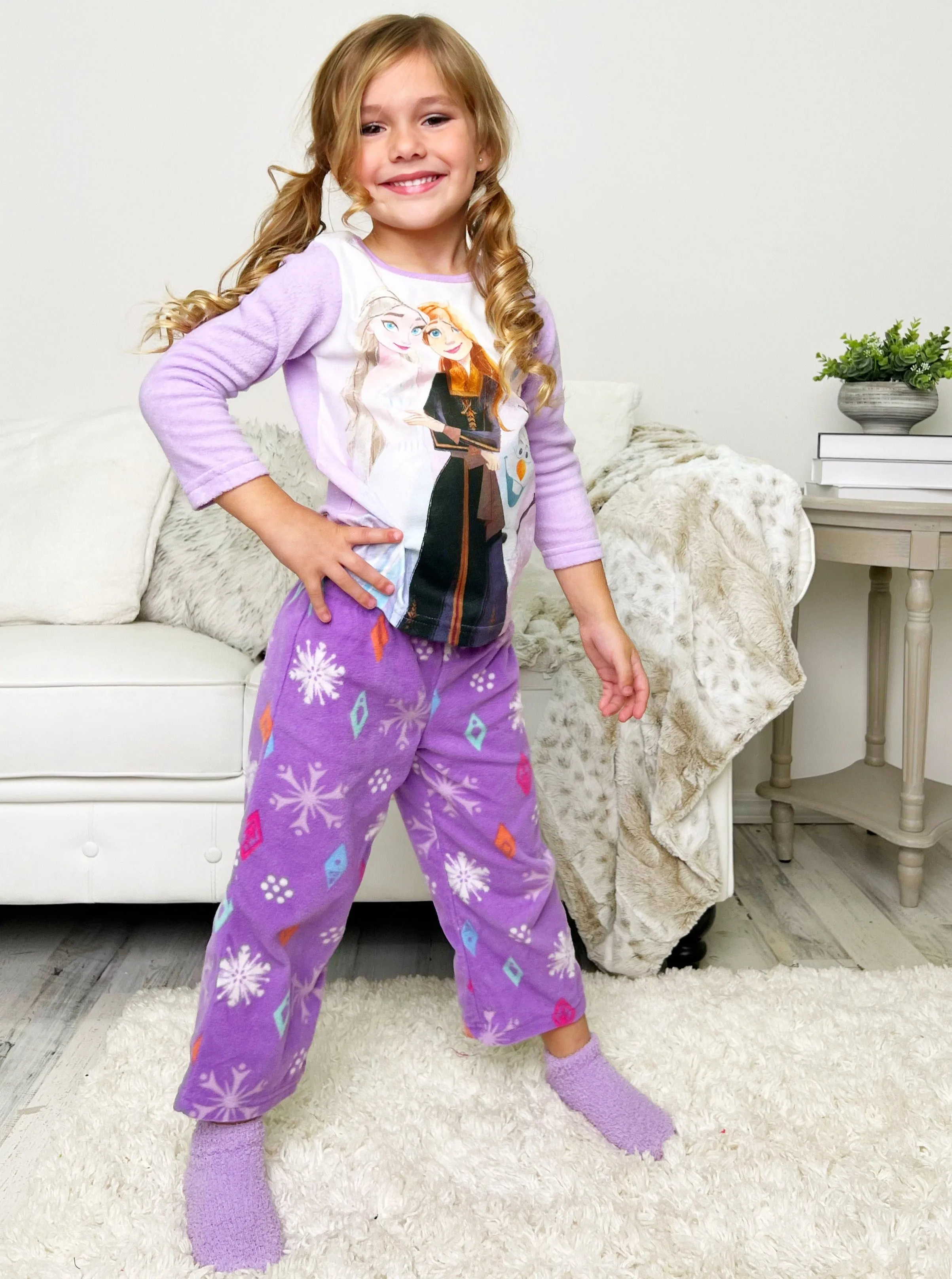 Disney Frozen Girls' 3 Piece Pajama Set With Socks
