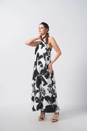 Ebon Petal Crepe Dress