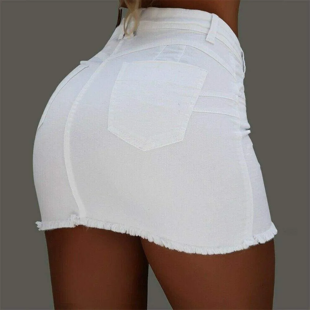 FashionSierra - High Waist Button Skirt Denim Jean Bodycon Casual Party A-line Short Stretch Mini Dress