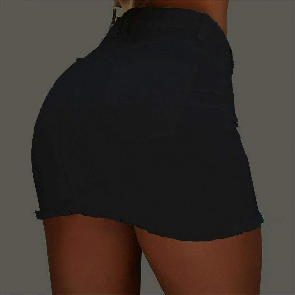 FashionSierra - High Waist Button Skirt Denim Jean Bodycon Casual Party A-line Short Stretch Mini Dress