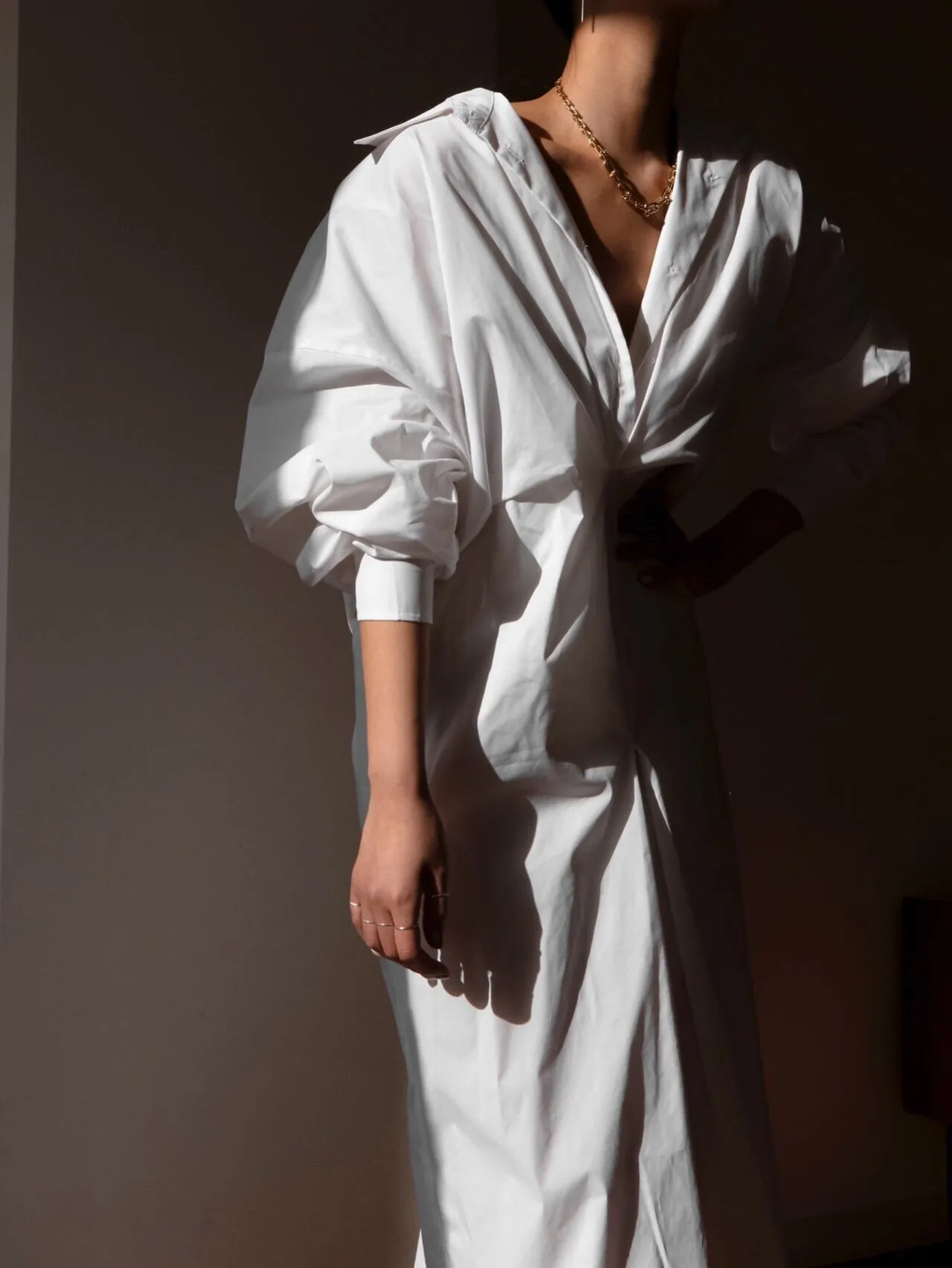 FRONT GATHERED OVERSIZED DRESS SHIRT