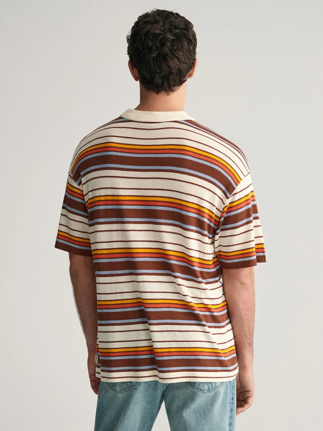 Gant Men Multi Striped Round Neck Short Sleeves T-Shirt