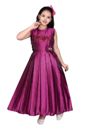 Girls Solid Purple Silk Blend Frocks