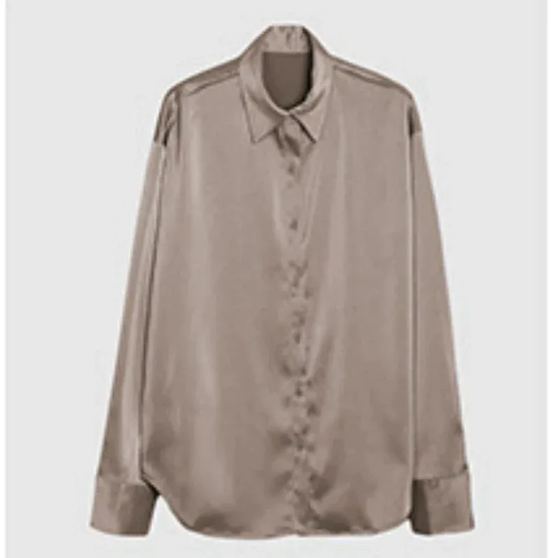 Ivyshape | Chic Satin Button-Up Shirt for Women