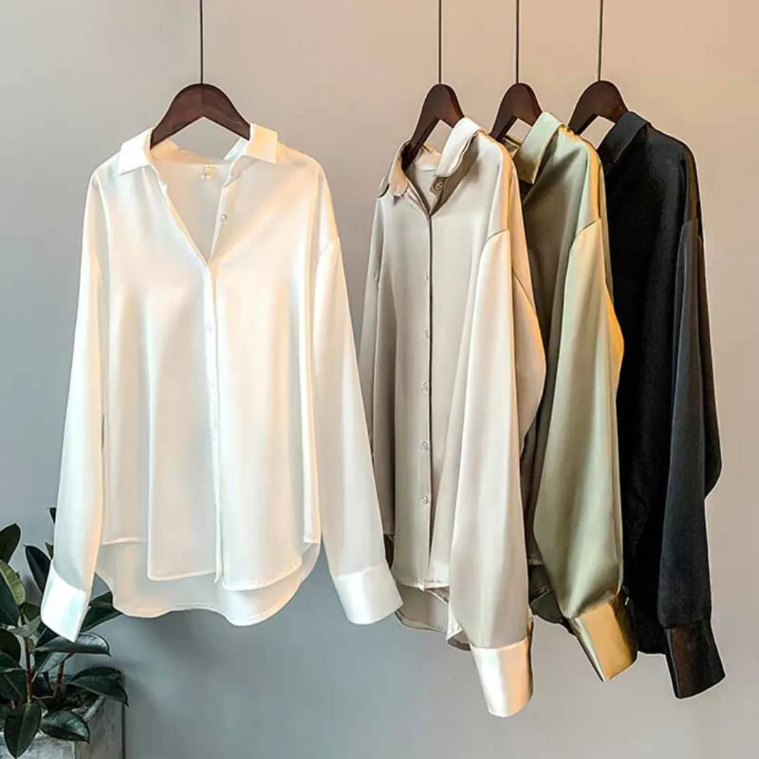 Ivyshape | Chic Satin Button-Up Shirt for Women