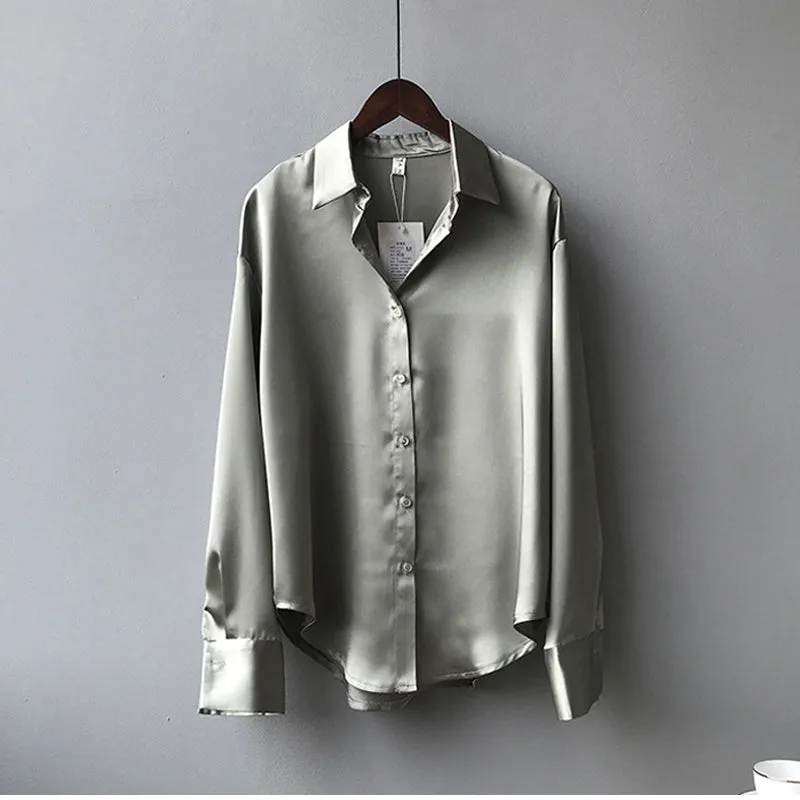 Ivyshape | Chic Satin Button-Up Shirt for Women