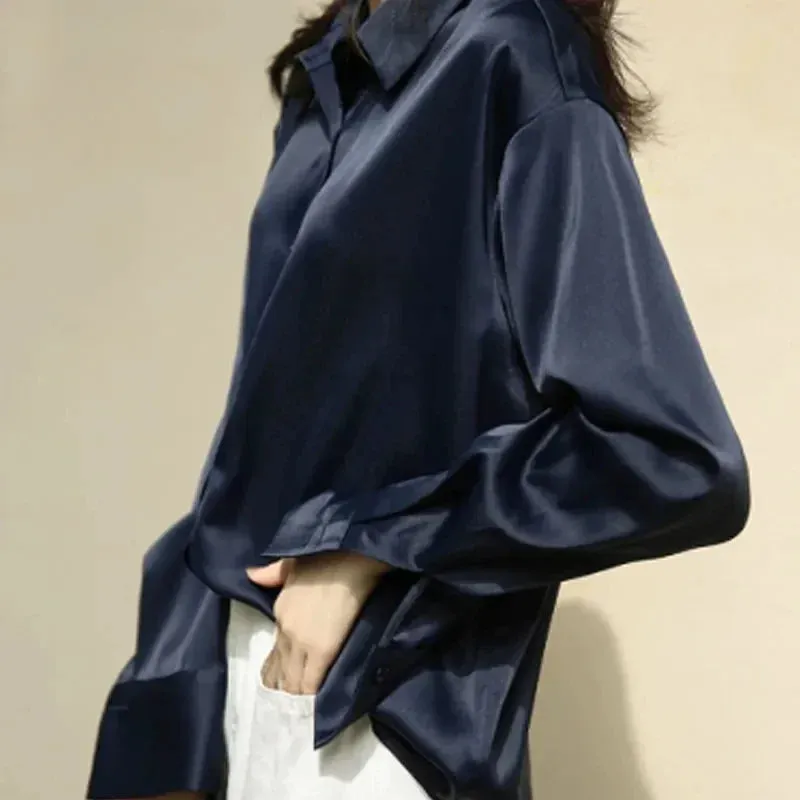 Ivyshape | Chic Satin Button-Up Shirt for Women