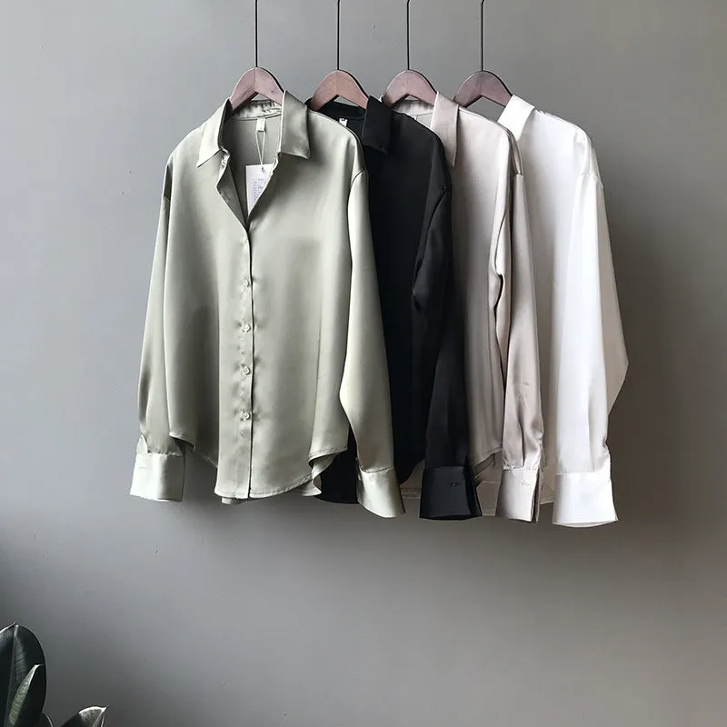 Ivyshape | Chic Satin Button-Up Shirt for Women