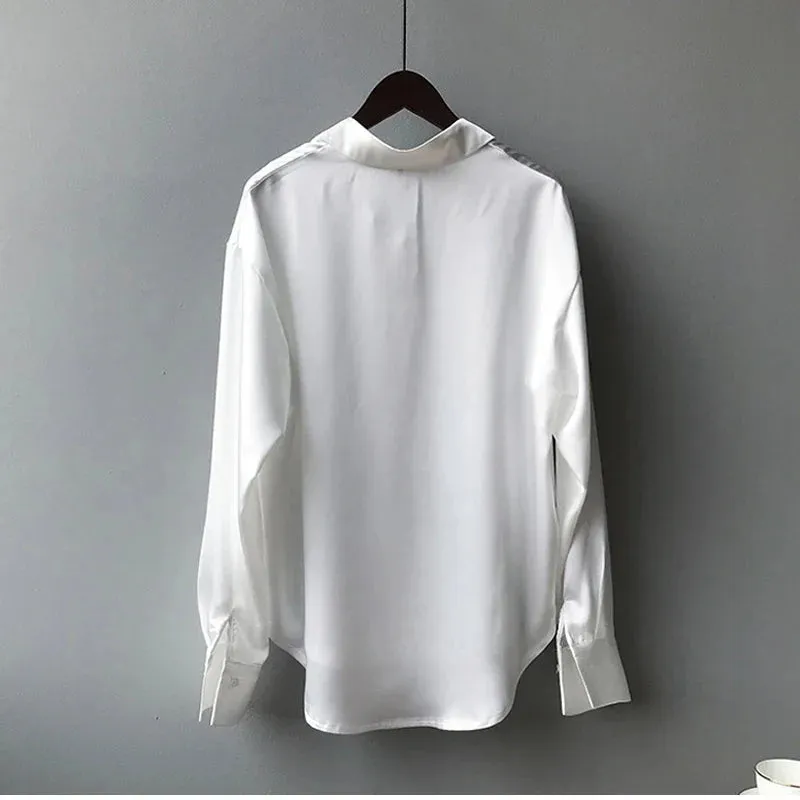 Ivyshape | Chic Satin Button-Up Shirt for Women