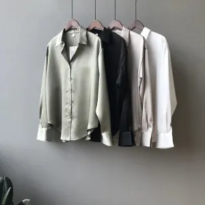 Ivyshape | Chic Satin Button-Up Shirt for Women