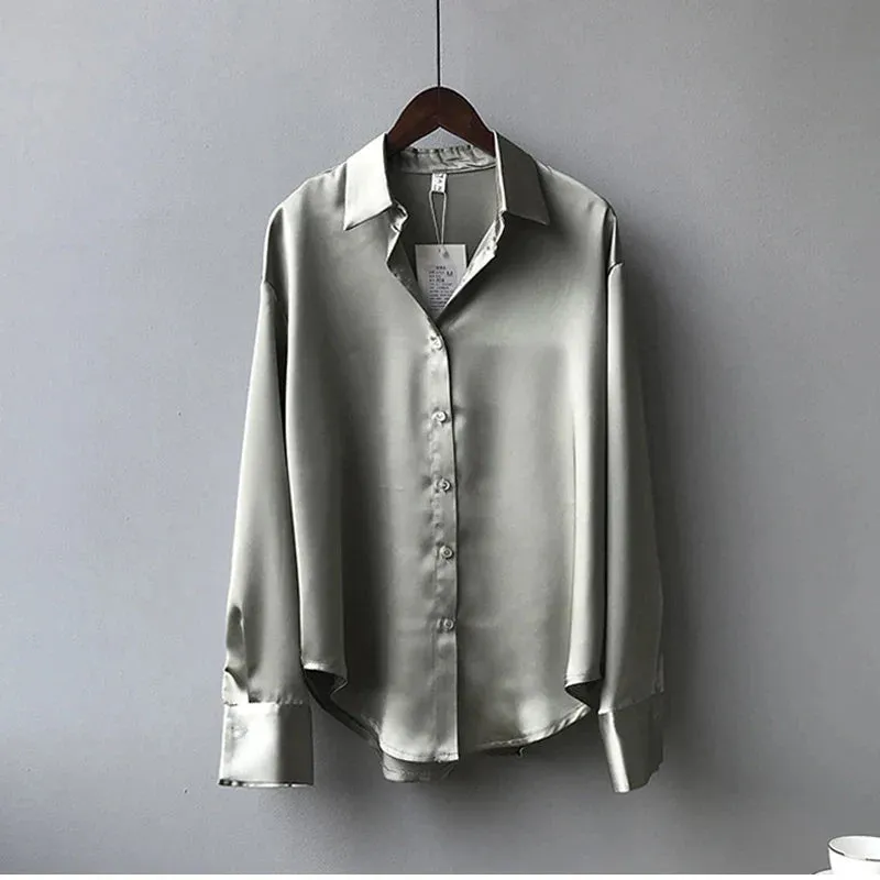 Ivyshape | Chic Satin Button-Up Shirt for Women