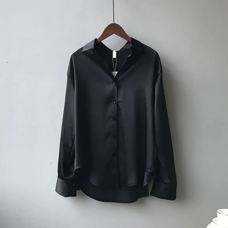 Ivyshape | Chic Satin Button-Up Shirt for Women