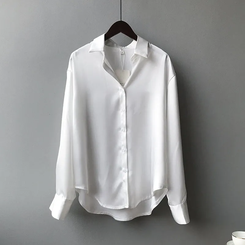 Ivyshape | Chic Satin Button-Up Shirt for Women