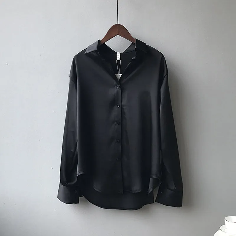 Ivyshape | Chic Satin Button-Up Shirt for Women