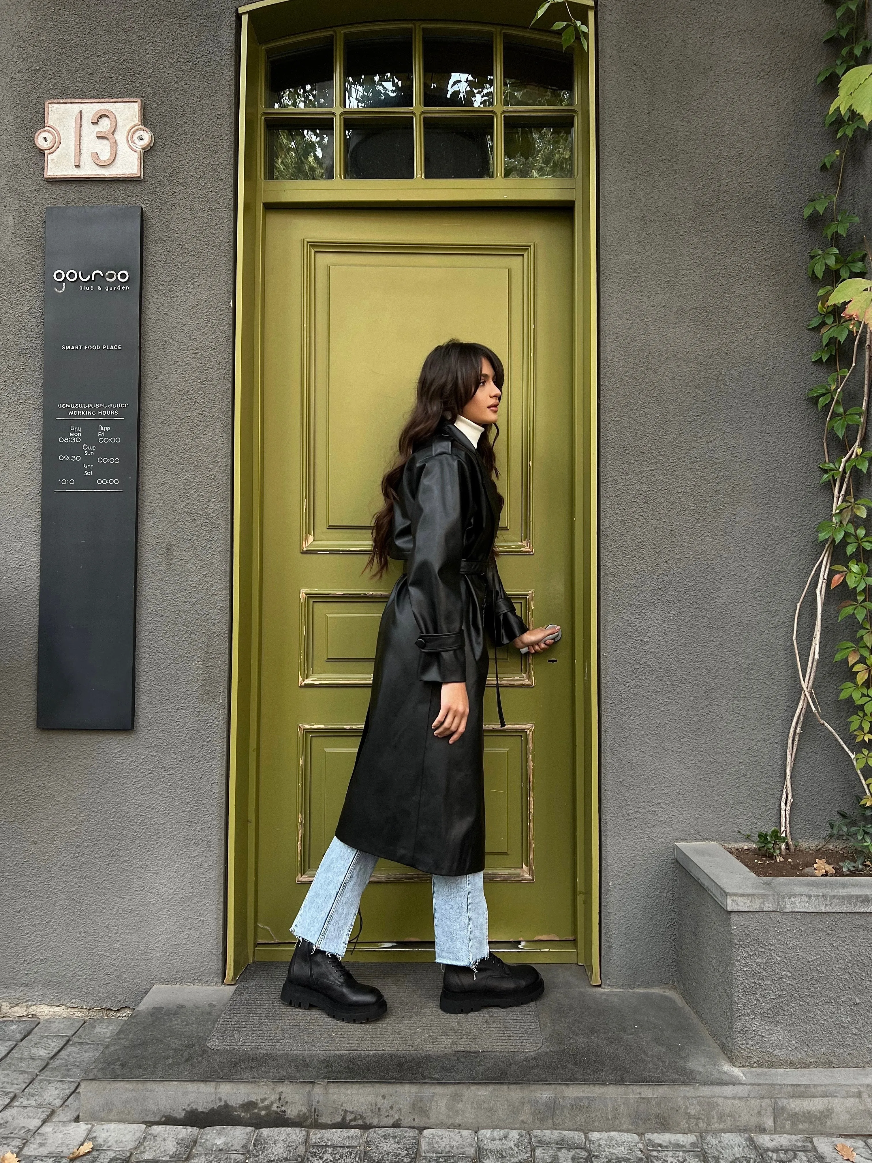 Leather trench coat