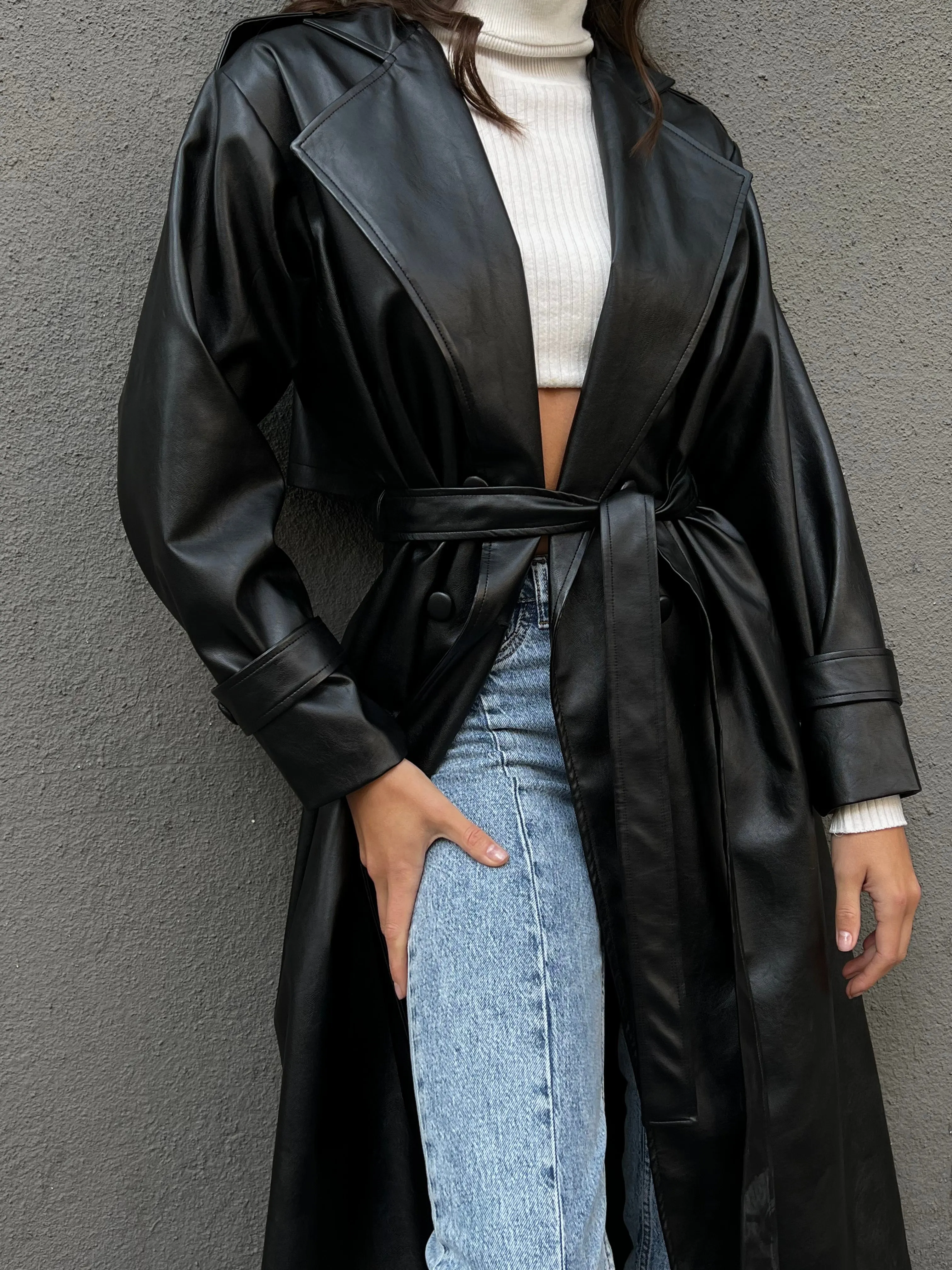Leather trench coat
