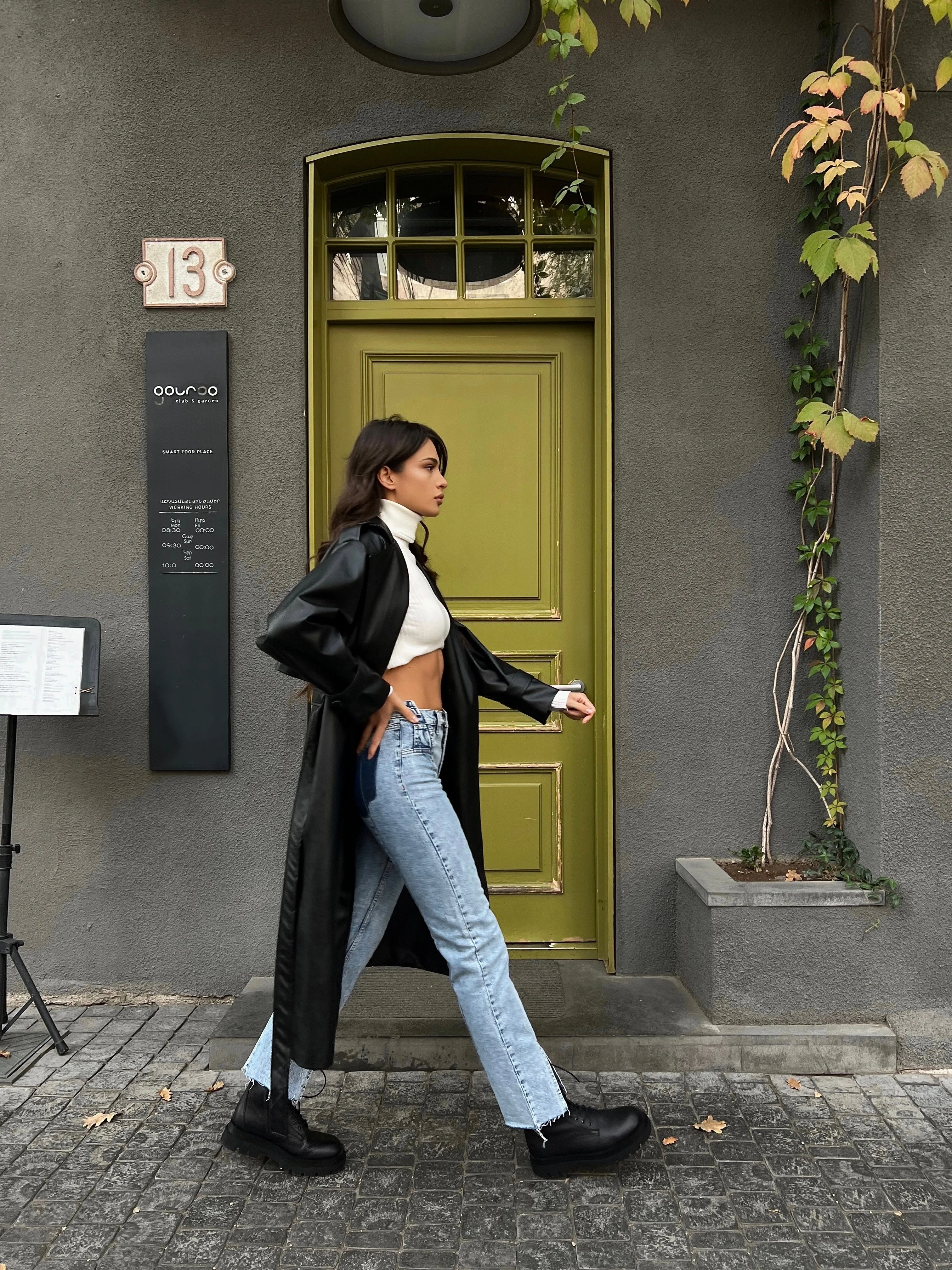 Leather trench coat