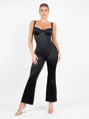 Metallic Shiny One Piece Wide Strap Shapewear Jumpsuit