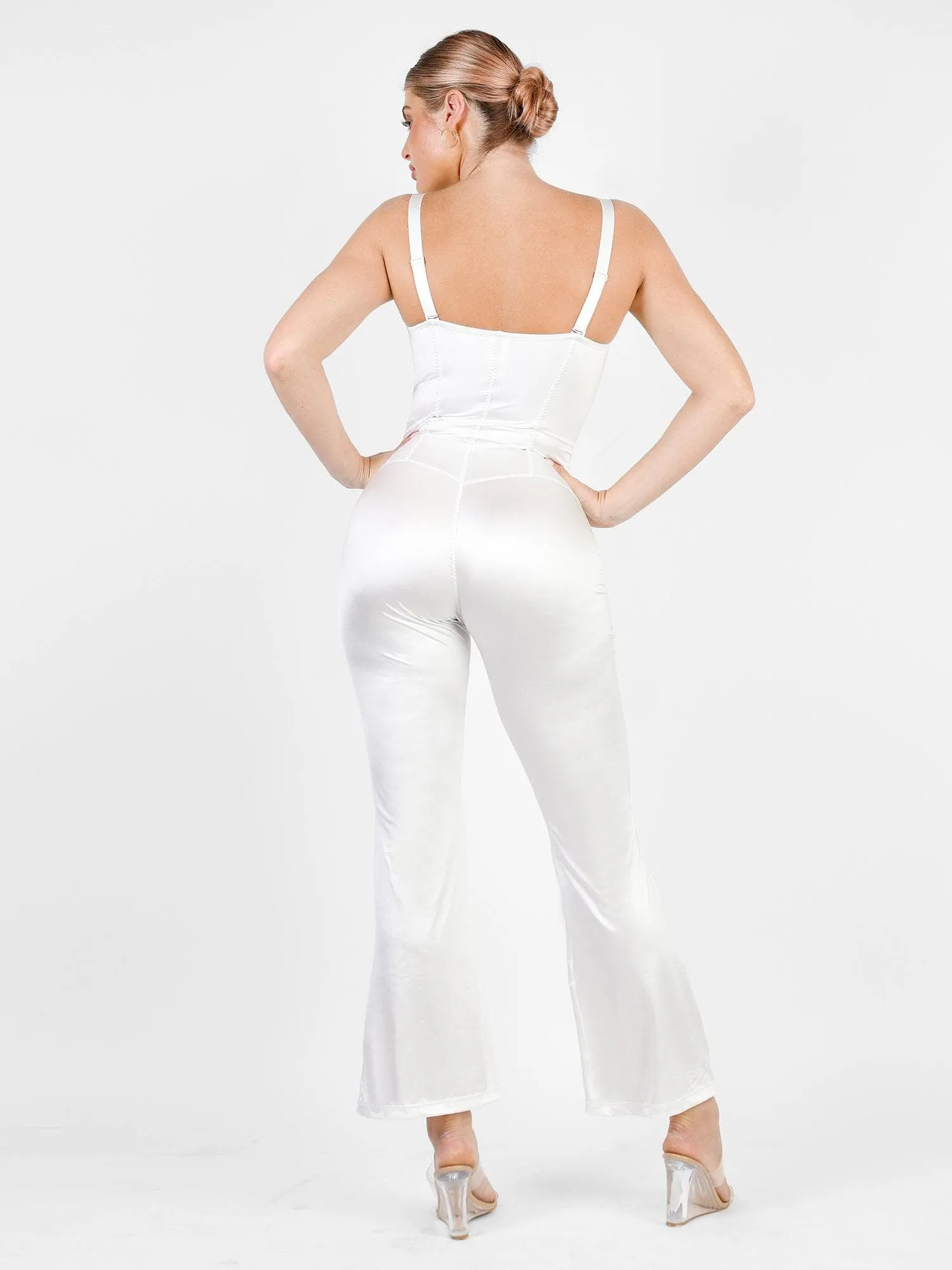 Metallic Shiny One Piece Wide Strap Shapewear Jumpsuit