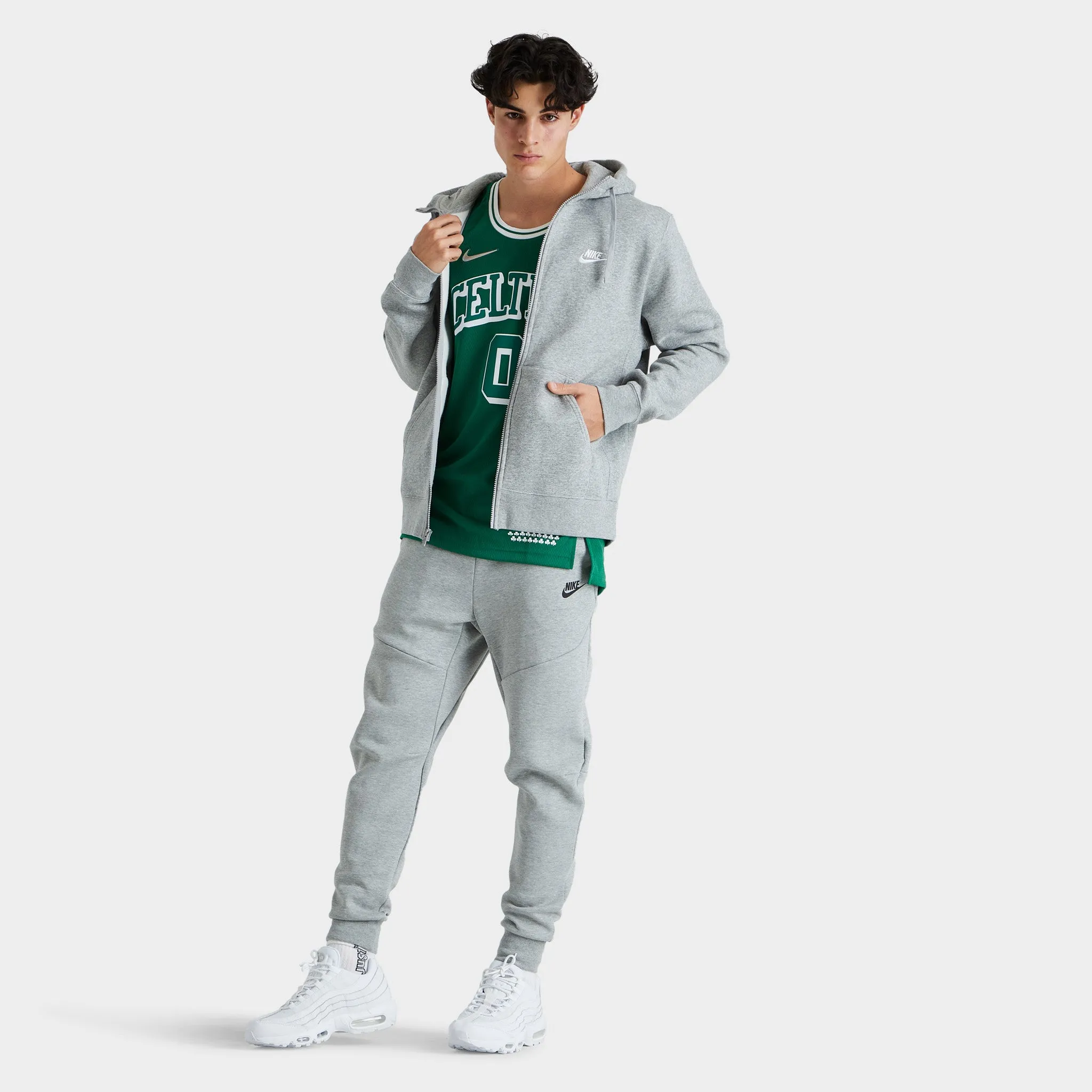 Nike Sportswear Club Fleece Full-Zip Hoodie Dark Grey Heather / Matte Silver - White