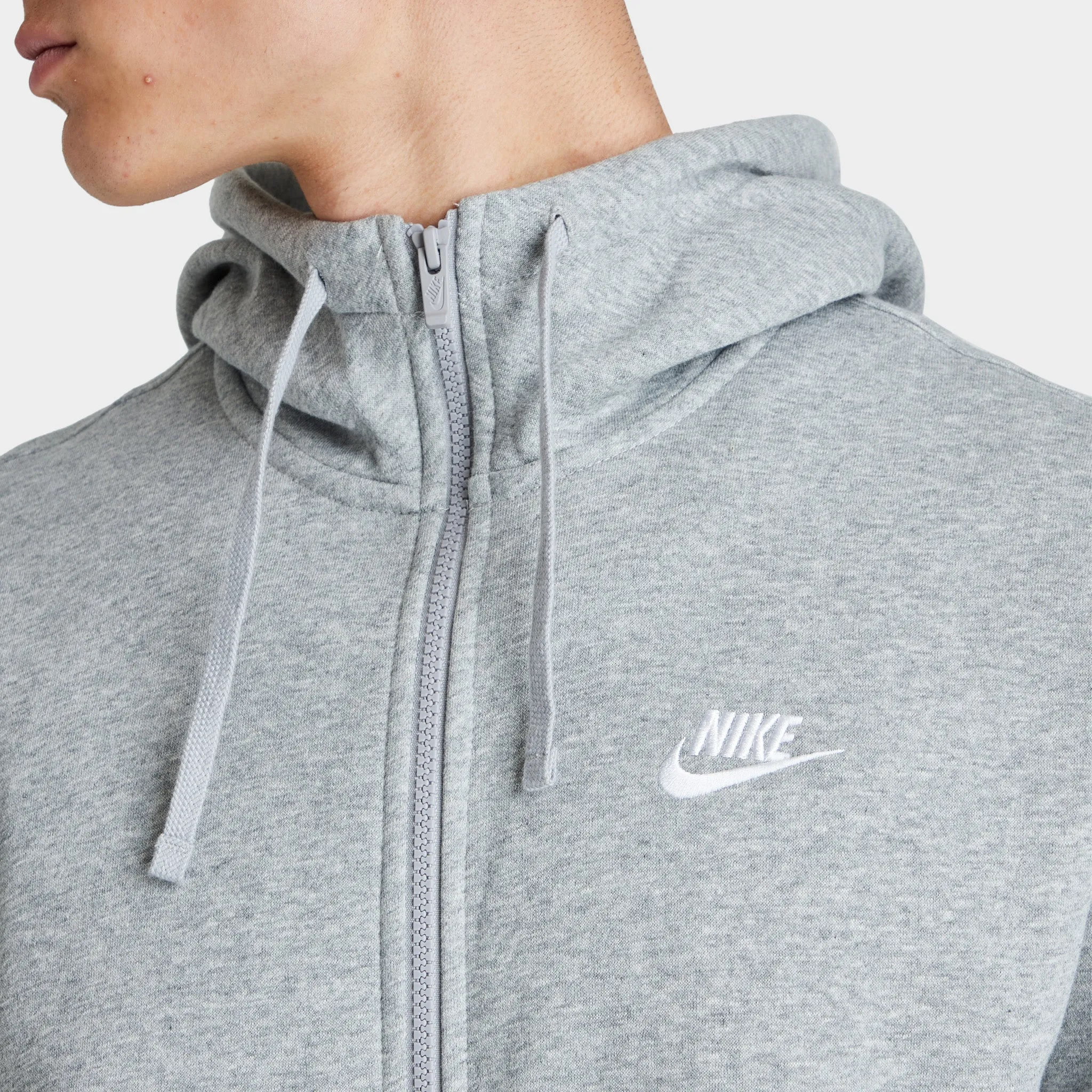 Nike Sportswear Club Fleece Full-Zip Hoodie Dark Grey Heather / Matte Silver - White