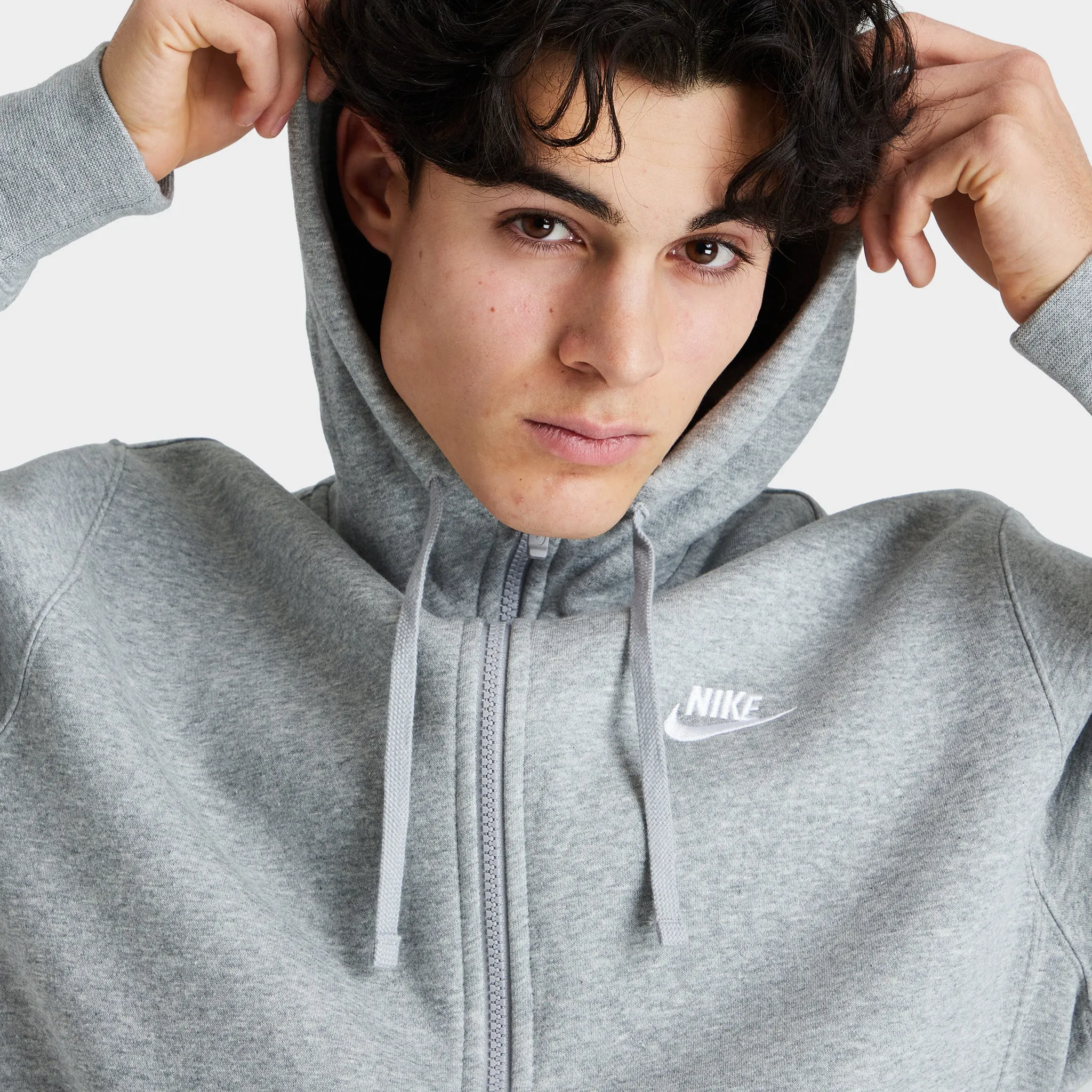 Nike Sportswear Club Fleece Full-Zip Hoodie Dark Grey Heather / Matte Silver - White