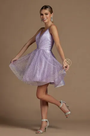 Nox Anabel R703 Size 2, 6 Lilac/Multi Short Fit & Flare Sequin Formal Cocktails Dress V Neck Gown