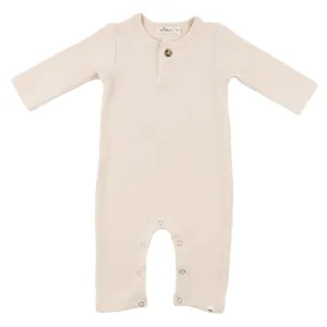 oh baby! Mini Stripe One Button Long Romper - Vanilla