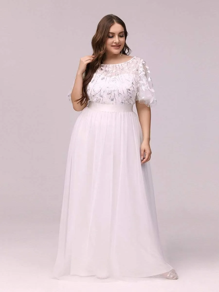 Plus Size Women's Embroidery Evening Dresses with Short Sleeve